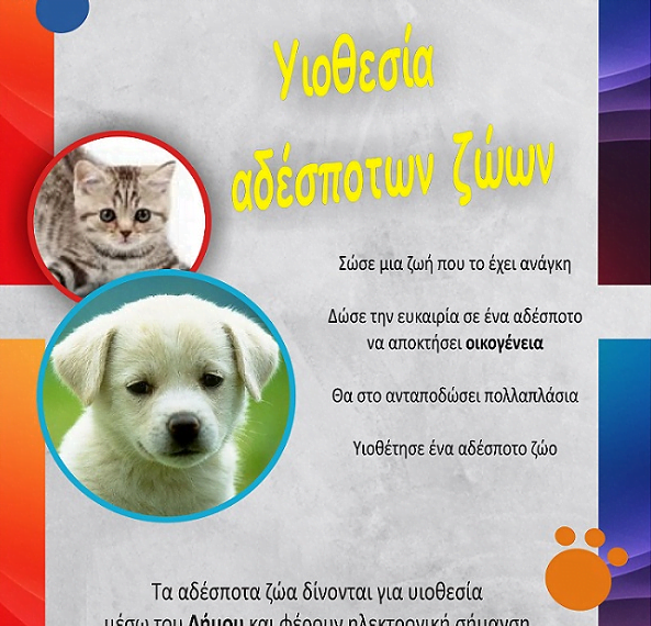 Πρόγραμμα Υιοθεσίας Αδέσποτων Ζώων υλοποιεί ο Δήμος Κορδελιού Ευόσμου
