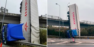 Τροχαίο – σοκ στη Θεσσαλονίκη: Νταλίκα έπεσε από γέφυρα στην Περιφερειακή