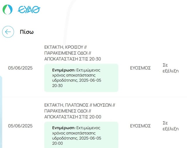 Δήμος Κορδελιού – Ευόσμου: Η τελευταία ενημέρωση της ΕΥΑΘ για τις έκτακτες βλάβες και τις εργασίες αποκατάστασής τους