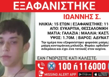 Συναγερμός για την εξαφάνιση 15χρονου από την Ευκαρπία – Η ανακοίνωση από το «Χαμόγελο του Παιδιού»