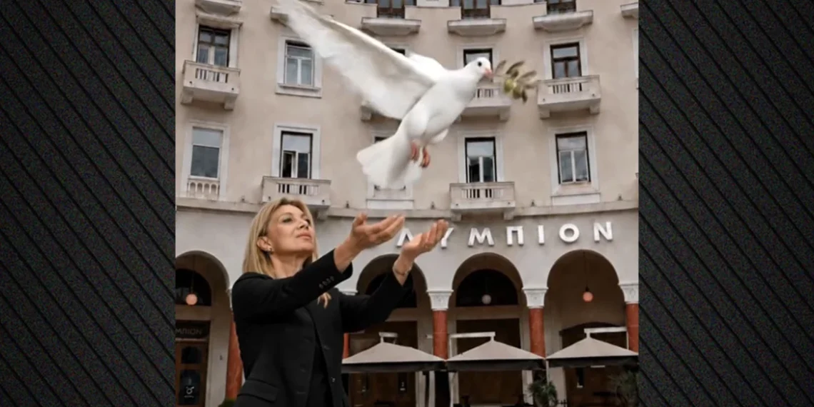 Επιβεβαίωσε η Καρυστιανού την ανακοίνωση κόμματος με AI βίντεο και ένα λευκό περιστέρι.