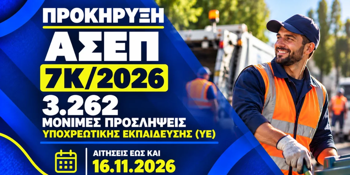 ΑΣΕΠ 7Κ/2026: Ξεκίνησαν οι αιτήσεις για 3.262 μόνιμες προσλήψεις Υποχρεωτικής Εκπαίδευσης